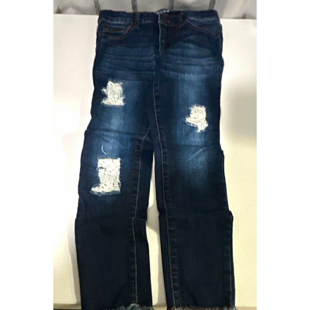Cat & Jack Girls Jegging Jeans: Blue Denim, Dark Wash-Size 10 Stretch Distressed